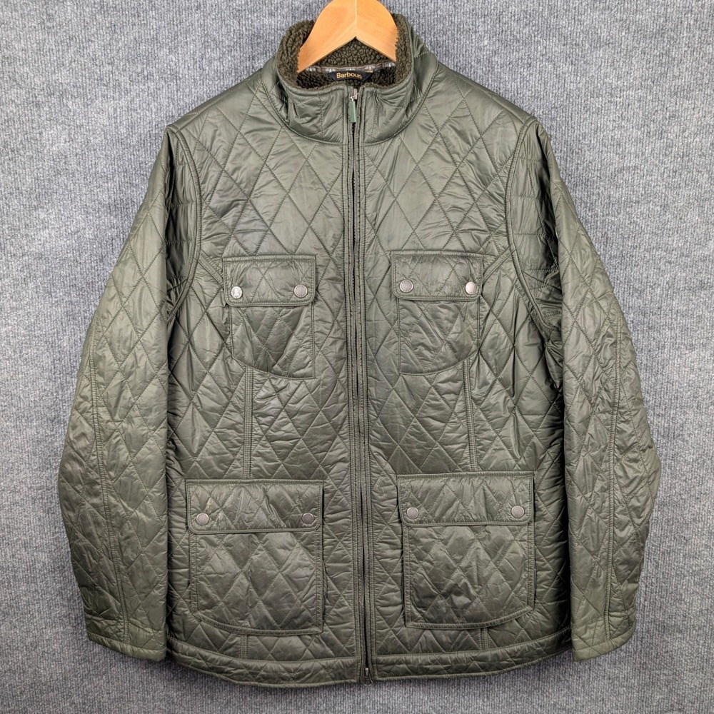 Barbour Quilted Jacket Womens M 14 Olive Green Fleece Lined Beacon Utility Coat